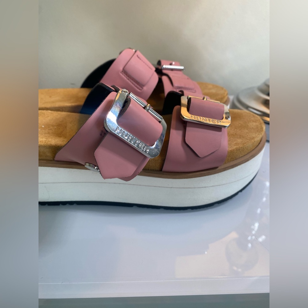 Hunter Pink Suede Double Buckle Sandals